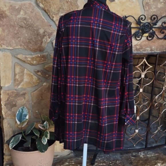 New York Laundry Lightweight Open Drape Front Long Plaid Long Sleeve Top Sz XL - Picture 4 of 14